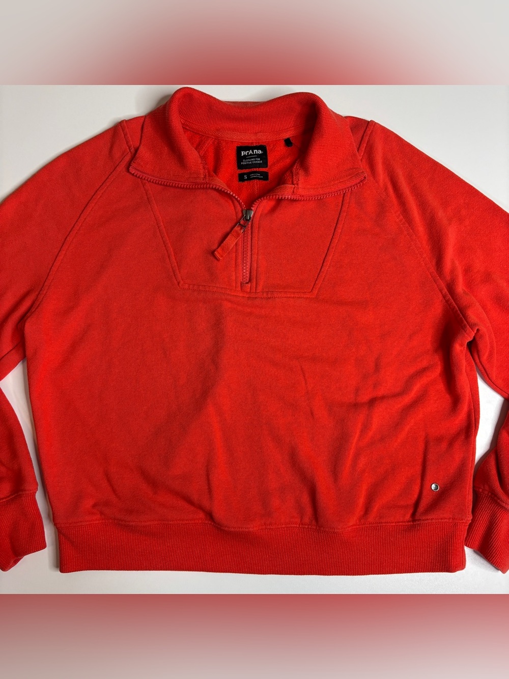 prAna Red Quarter Zip Pullover Small Eco Hemp Tencel Athleisure Sweatshirt